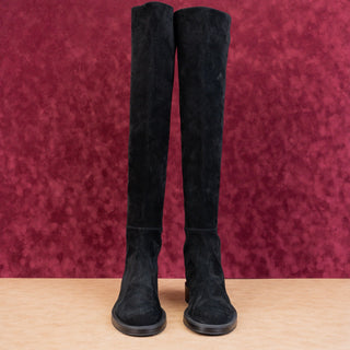 Stuart Weitzman Women 5050 Plain Black Suede OTK Fashion Dress Boots sz 9.5