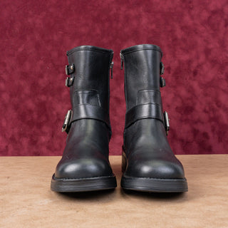 Steve Madden Women Arch Black Leather Moto Biker Ankle Boots sz 7