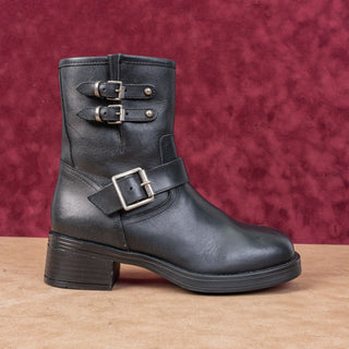 Steve Madden Women Arch Black Leather Moto Biker Ankle Boots sz 7