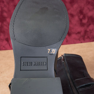 Steve Madden Women Arch Black Leather Moto Biker Ankle Boots sz 7