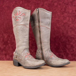 Born Women Moe Distress Grey Wide Calf Riding Buckle Zip Knee Boots sz 7.5