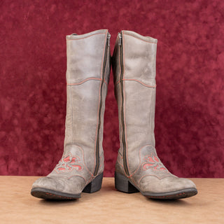 Born Women Moe Distress Grey Wide Calf Riding Buckle Zip Knee Boots sz 7.5