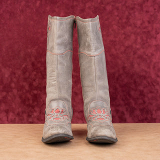 Born Women Moe Distress Grey Wide Calf Riding Buckle Zip Knee Boots sz 7.5