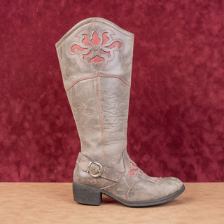 Born Women Moe Distress Grey Wide Calf Riding Buckle Zip Knee Boots sz 7.5