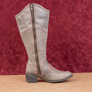 Born Women Moe Distress Grey Wide Calf Riding Buckle Zip Knee Boots sz 7.5