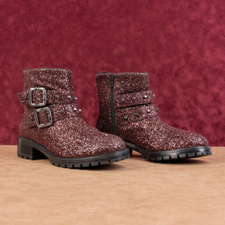 Ross&Snow Wmn Distress indigo Purple Metallic Stud Buckle Moto Bike Boots sz 9.5