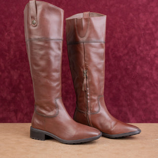 Sam Edelman Women Drina Brown Leather Zip Lug Classic Riding Boots sz 8