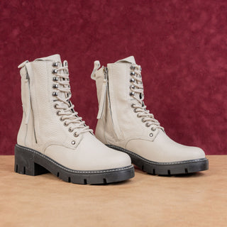 Golo Women Peace Off White Leather Festival Party Lace Zip Combat boots sz 7.5