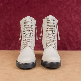 Golo Women Peace Off White Leather Festival Party Lace Zip Combat boots sz 7.5