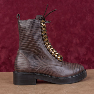 Jeffrey Campbell Wmn Damon Croc Print Brown Leather Lace Up Ankle Combat Boots 7