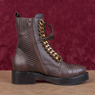 Jeffrey Campbell Wmn Damon Croc Print Brown Leather Lace Up Ankle Combat Boots 7