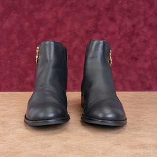 Michael Kors Women Brown Black Leather MK Logo Zip Ankle Fashion Boots sz 5.5