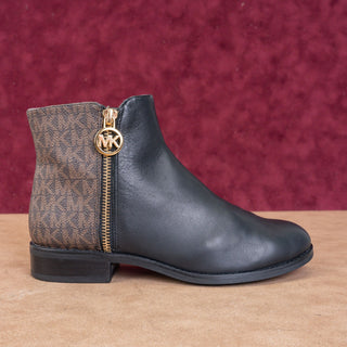 Michael Kors Women Brown Black Leather MK Logo Zip Ankle Fashion Boots sz 5.5