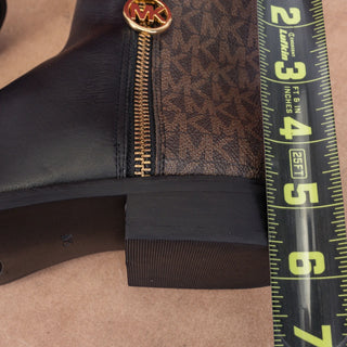 Michael Kors Women Brown Black Leather MK Logo Zip Ankle Fashion Boots sz 5.5