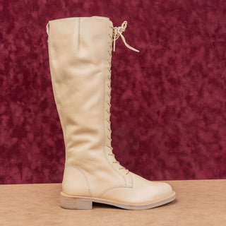 Sam Edelman Women Nance Eggshell Tall Lace-up Riding Equestrian Boots sz 8.5