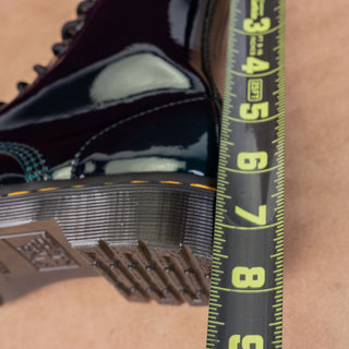 Dr Martens Women Gloss Black Green Vegan Leather Lace-up Combat Boots M5 W6