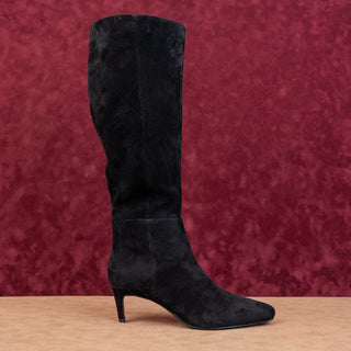 Nine West Women Richie Black Suede Wide Calf Pointy Toe Knee Boots sz 10