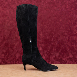 Nine West Women Richie Black Suede Wide Calf Pointy Toe Knee Boots sz 10