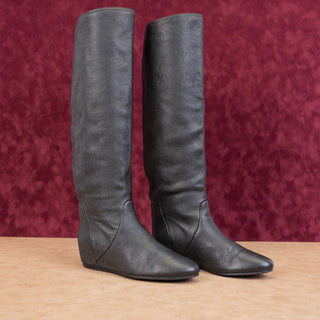 Lanvin Paris Women Black Suede Wedge Slip-on Tall Knee Boots sz 7US EUR 37.5