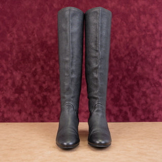 Lanvin Paris Women Black Suede Wedge Slip-on Tall Knee Boots sz 7US EUR 37.5