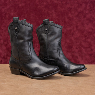 Fossil Women Black Leather Cowboy Western Festival Mid Calf Boots sz 5.5