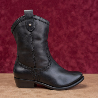 Fossil Women Black Leather Cowboy Western Festival Mid Calf Boots sz 5.5