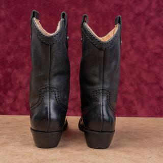 Fossil Women Black Leather Cowboy Western Festival Mid Calf Boots sz 5.5