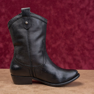 Fossil Women Black Leather Cowboy Western Festival Mid Calf Boots sz 5.5