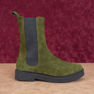 Staud Women Palomino Green Suede Narrow Fit Fabric Chelsea Boots 11US EUR42