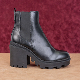 Nine West Women Black Leather Platform Festival Chunky Chelsea Boots sz 9.5