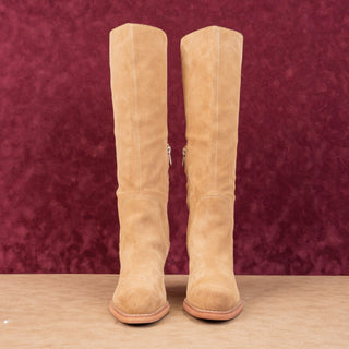 Sam Edelman Women Soyer Caramel Brown Zip Stack Heel Knee Boots sz 7.5