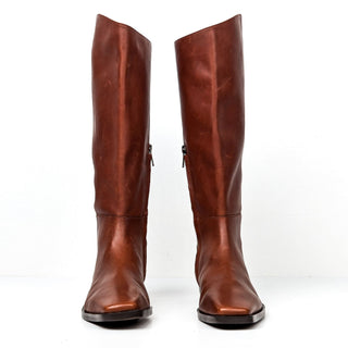 Sam Edelman Women Cesar Brown Leather Buckle Riding Flat zip Knee Boots sz 8.5