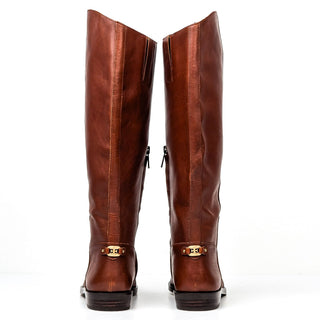 Sam Edelman Women Cesar Brown Leather Buckle Riding Flat zip Knee Boots sz 8.5