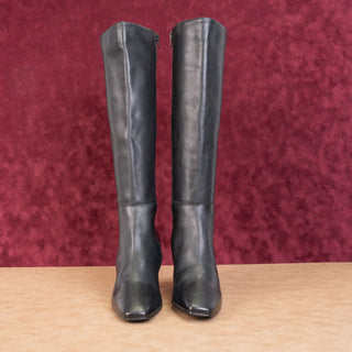 Dune London Women Saviour Black Leather Dress Heel Knee Boots sz 8US EUR39