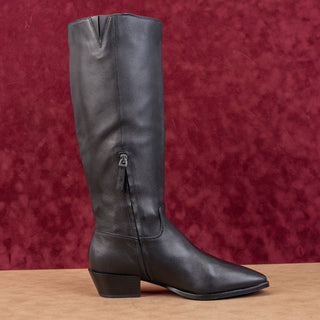 Nordstrom Women Turner Black Leather Western Zip fashion knee Boots sz 9