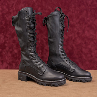 rag&bone Women Shiloh Black Leather Lace-up Festival Combat Boots 7US EUR37.5