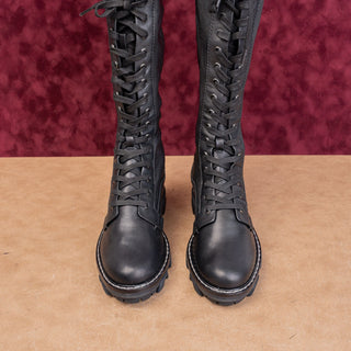 rag&bone Women Shiloh Black Leather Lace-up Festival Combat Boots 7US EUR37.5