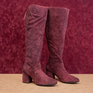Free People Women Star Burgundy Distress Suede 60s Zip Boots sz 8US EUR38