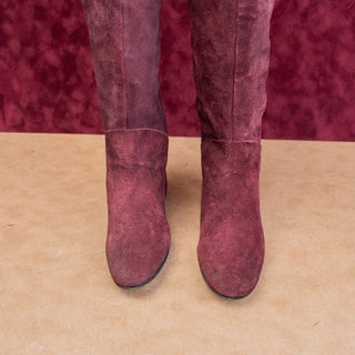 Free People Women Star Burgundy Distress Suede 60s Zip Boots sz 8US EUR38