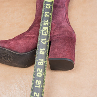 Free People Women Star Burgundy Distress Suede 60s Zip Boots sz 8US EUR38