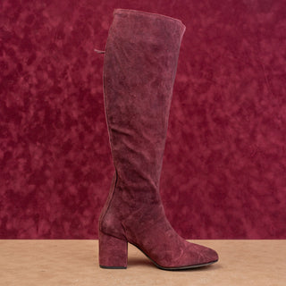 Free People Women Star Burgundy Distress Suede 60s Zip Boots sz 8US EUR38
