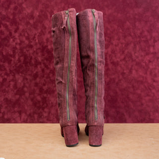 Free People Women Star Burgundy Distress Suede 60s Zip Boots sz 8US EUR38