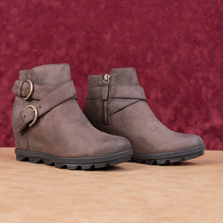 Sorel Women Joan of Artic II Wedge Brown Leather Moto Biker Wedge Boots sz 8.5