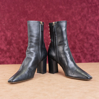 Valentino Garavani Rockstud Black Calfskin Leather Gold Studded Boots Sz10 EUR40.5