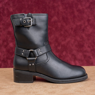 Open Edit Women Moto Chunky Black Vegan Leather Harness Festival Boots sz 8.5