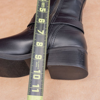Open Edit Women Moto Chunky Black Vegan Leather Harness Festival Boots sz 8.5