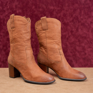 Born Women Boho Cottage Brown Leather Western Cowboy Mid Calf Boots sz 10