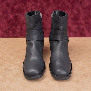 Sole Society Women Black Leather Festival Party Moto Zip Boots 7.5US EUR38