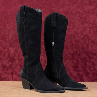 Dolce Vita Women Ryja Black Suede Western Cowboy Pointy Toe Knee Boots sz 7