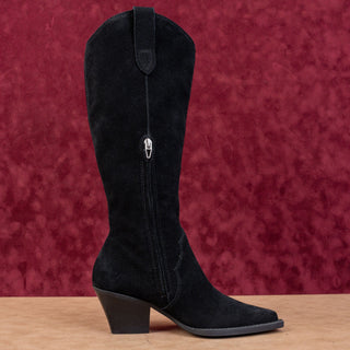 Dolce Vita Women Ryja Black Suede Western Cowboy Pointy Toe Knee Boots sz 7